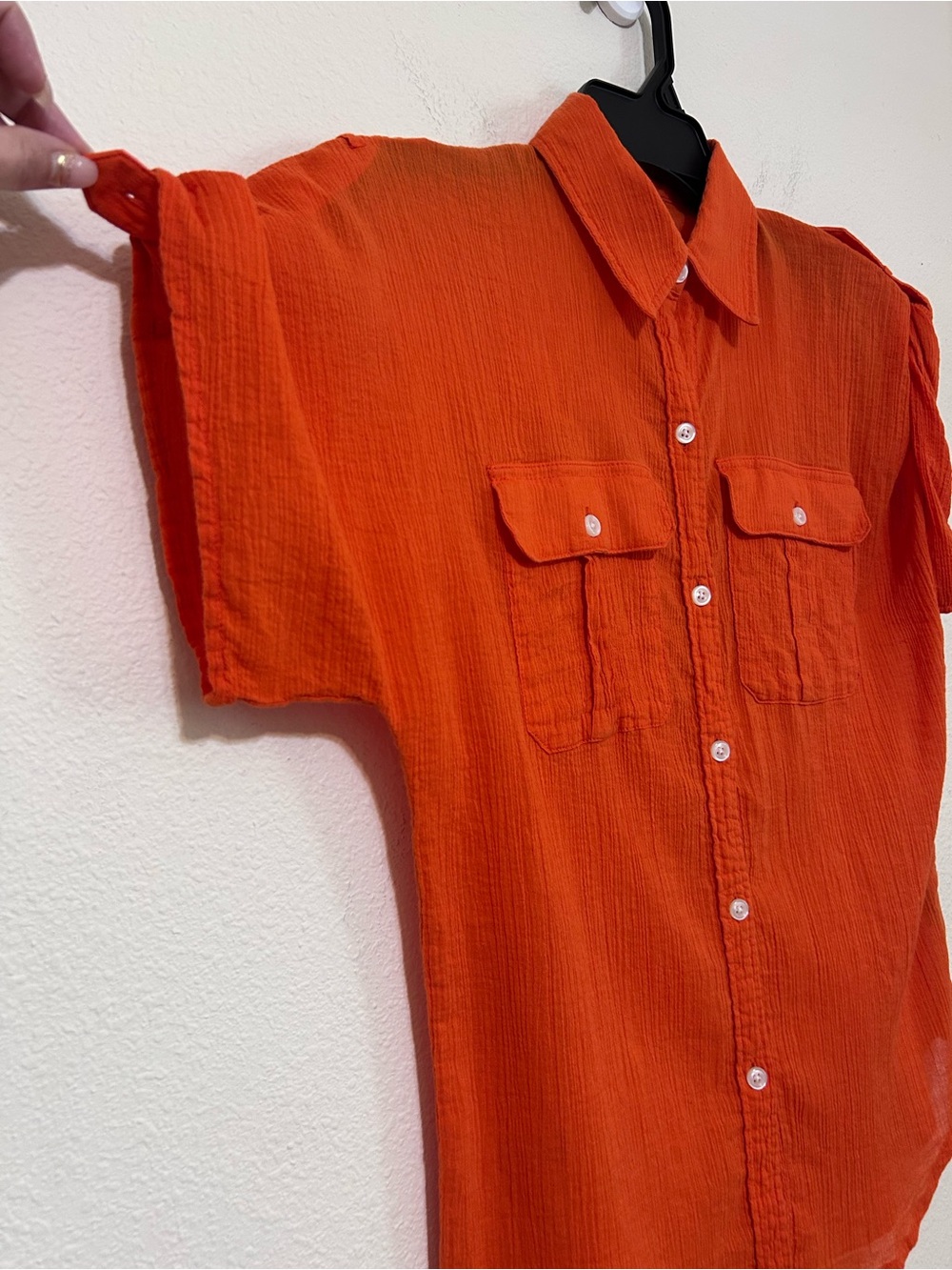 American Living Orange Gauze Button Down Short Sleeve Shirt Small - Picture 4 of 7